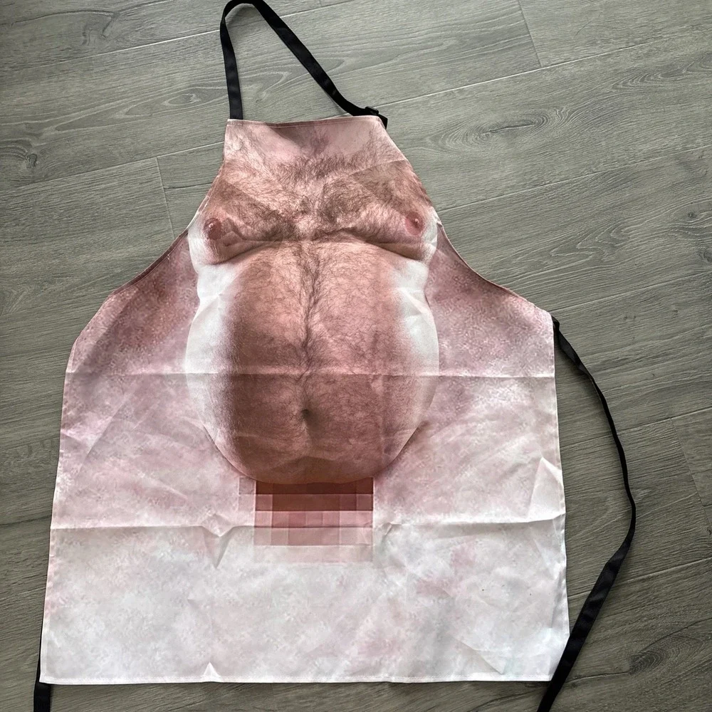 Novelty Apron OS One Size Men's Women's Kitchen Fat Guy Hairy Man Funny censored